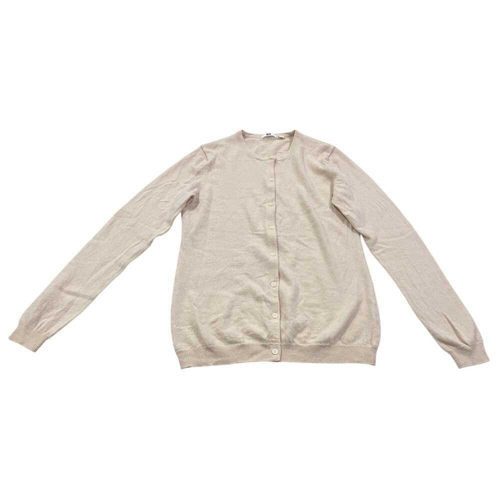 UNIQLO 100% Cashmere Button Up Cardigan Sweater Womens L Beige Off-White
